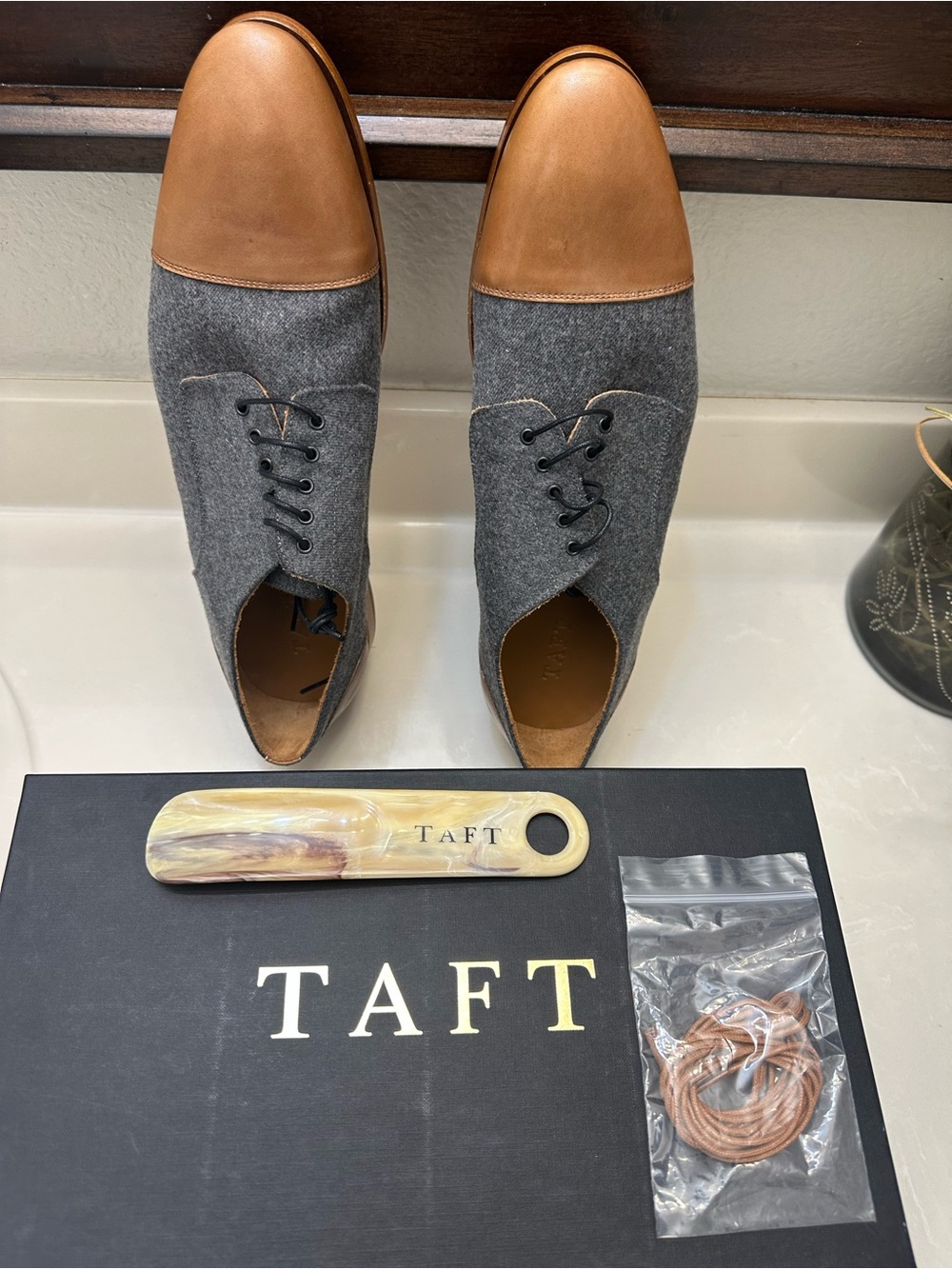 Taft Gray Wool & Tan Leather Cap-Toe Lace-Up Boots